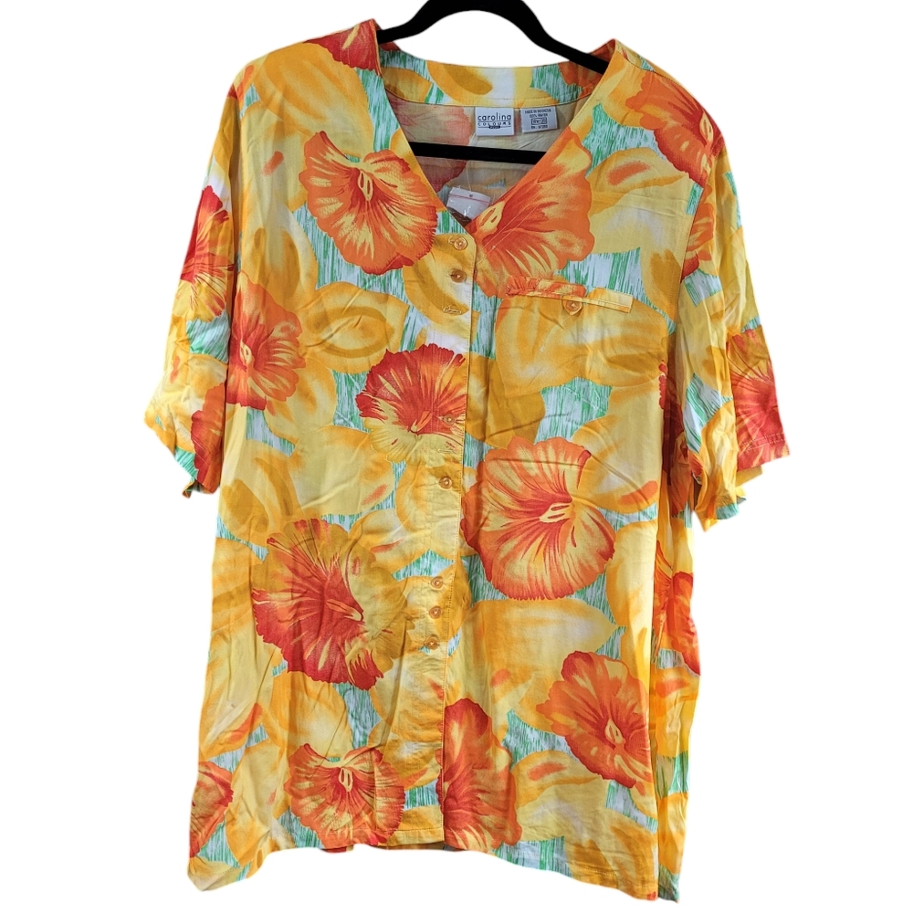 Carolina Colours Plus Top 18W 38W Tropical Hibiscus Flowers New With Tags